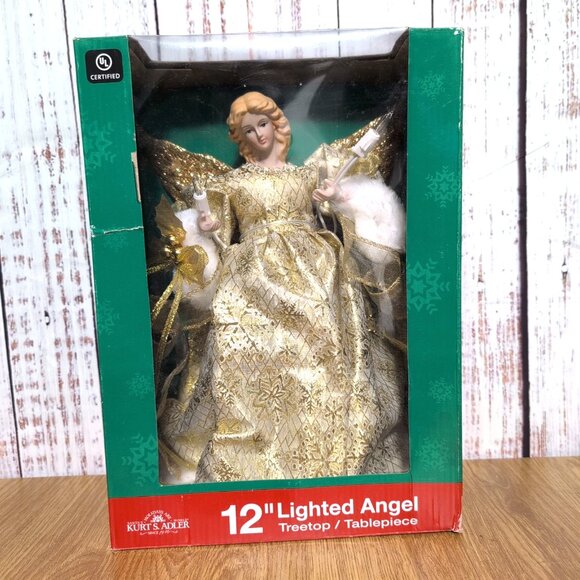 Kurt S. Adler 12" Gold Angel Christmas Tree Topper/Tablepiece 10 lights VGC - Picture 1 of 9